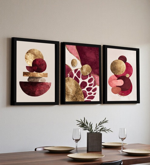 art street Burgundy & Gold Abstract Wall Art Framed Set of 3-picture-29