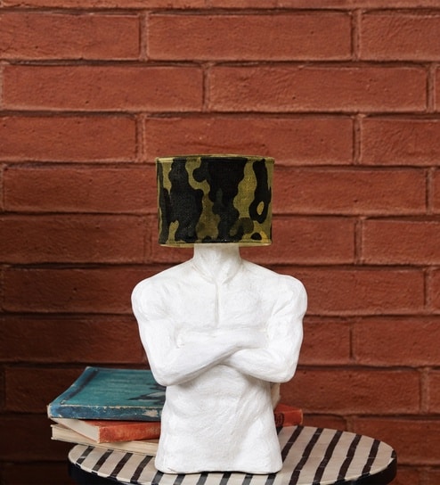 Abstract Gold Cube Face White Resin Sculpture