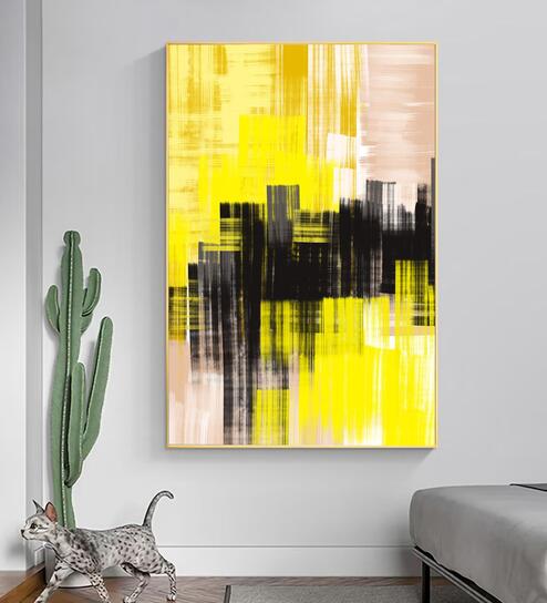 Abstract Black & Yellow Synthetic Wood Wall Art