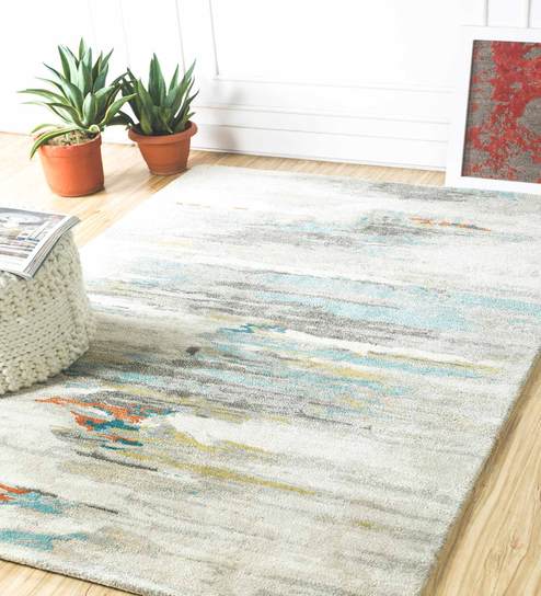 Blue Wool And Viscose Abstract 5  x 8  Feet Hand Tufted Carpet by Jaipur Rugs