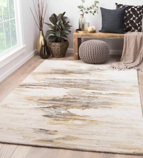 Brown Abstract Wool And Viscose 8 ft x 10 ft Hand Tufted Carpet by Jaipur Rugs