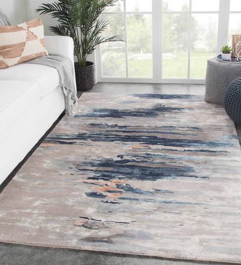 Blue Abstract Wool And Viscose 8 ft x 10 ft Hand Tufted Carpet by Jaipur Rugs