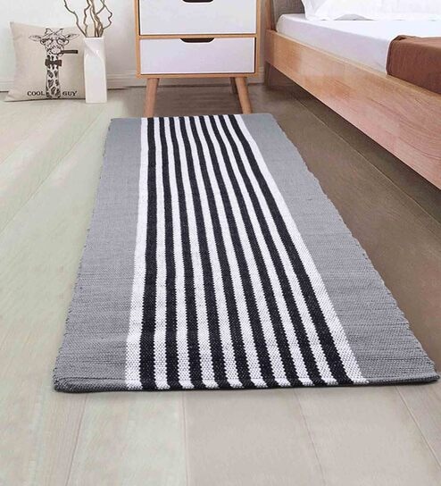 Grey Cotton 47 x 18 Inches Hand Woven Floor Runner by Saral Home
