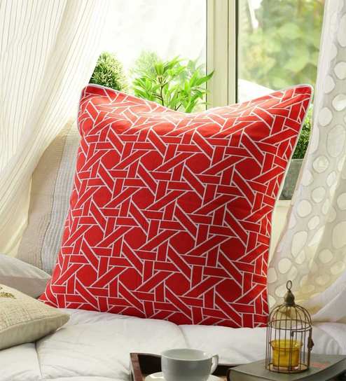Buy Abstract Pattern Cotton Red Cushion Cover 26 X 26 Inches By