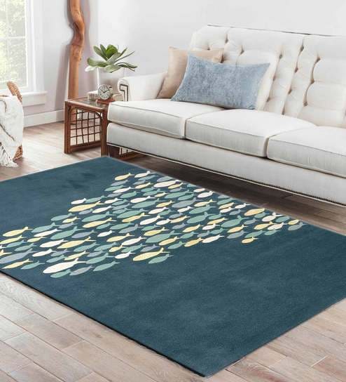 Blue Wool And Viscose Abstract  3ft x 8ft Hand Tufted Carpet by Jaipur Rugs