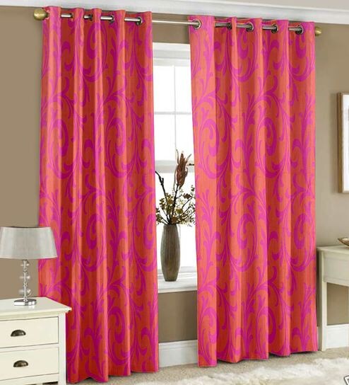 Buy Abstract Pattern Pink Orange Polyester 5 Feet Set Of 2