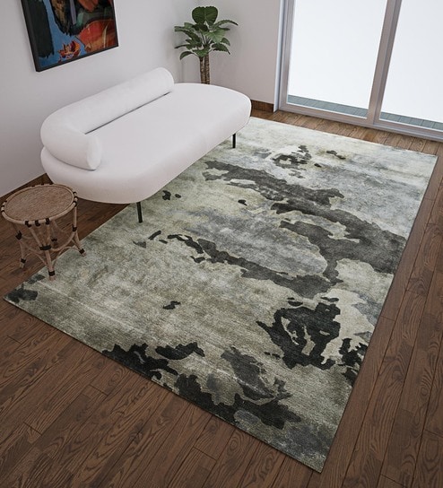 Grey Viscose Abstract 2 x 3 Feet Hand Tufted Carpet-image-1