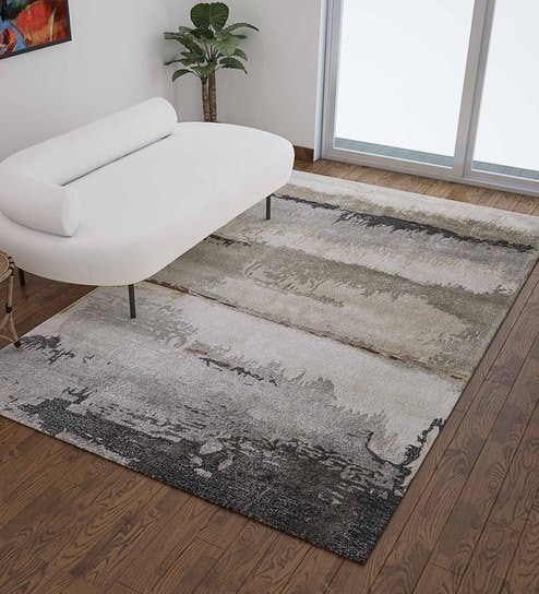 Grey Abstract Wool And Viscose 5 ft x 7 ft Hand Tufted Carpet by Jaipur Rugs