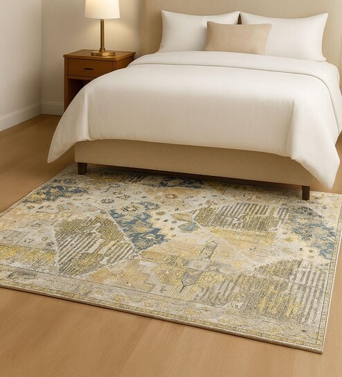 luxe home international Grey Abstract Printed Polyester 3 X 5 Feet Machine Made Carpet-picture-16