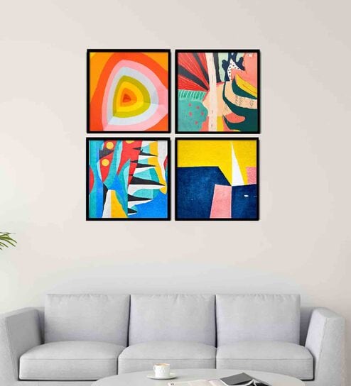 Century Yellow Engineered Wood Framed Art Print Set of 4
