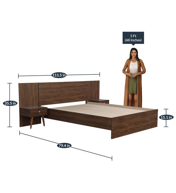 Buy Abran King Size Bed with Bedside Tables in Brown Colour by