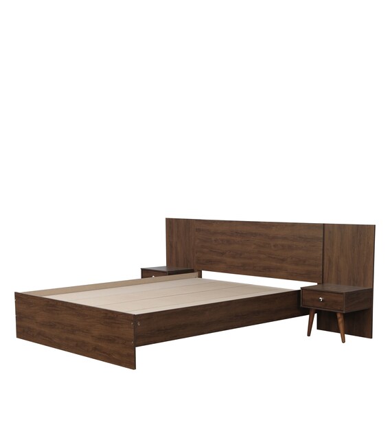 Buy Abran King Size Bed with Bedside Tables in Brown Colour by