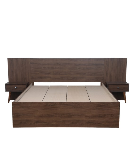 Buy Abran King Size Bed with Bedside Tables in Brown Colour by