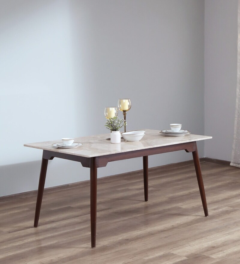 Buy Abate Solid Wood 6 Seater Dining Table in Natural Teak Wood Finish ...