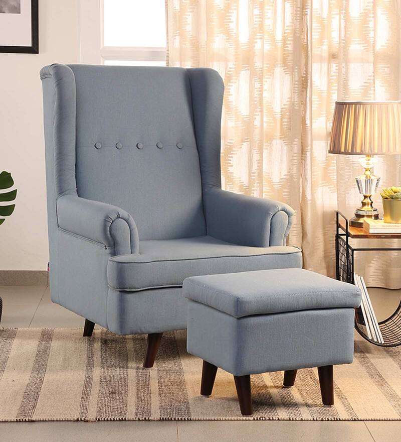 grey wingback chair and stool