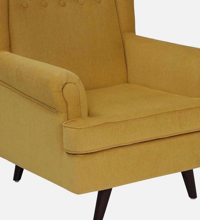 Buy Abdero Fabric Wing Chair In Yellow Colour With Foot Stool By ...