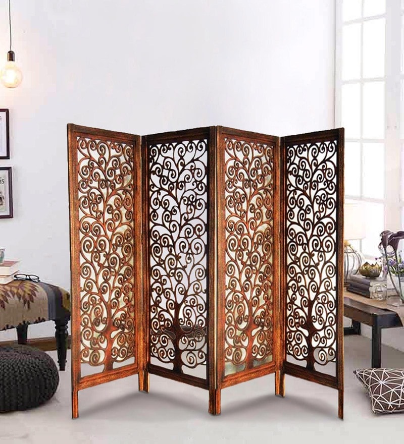 Buy Solid Wood Room Divider in Brown Colour by Wooden Twist Online