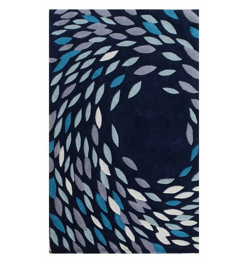 Buy Blue Wool Floral 4 x 6 Feet Hand Tufted Carpet by PRESTO Online Abstract Carpets Carpets