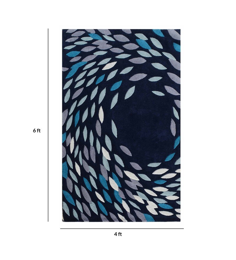Buy Blue Wool Floral 4 x 6 Feet Hand Tufted Carpet by PRESTO Online 4