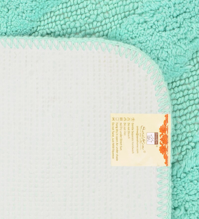 Buy Blue Geometric Cotton 24x18 Inches AntiSkid Bath Mat (Set of 2) by