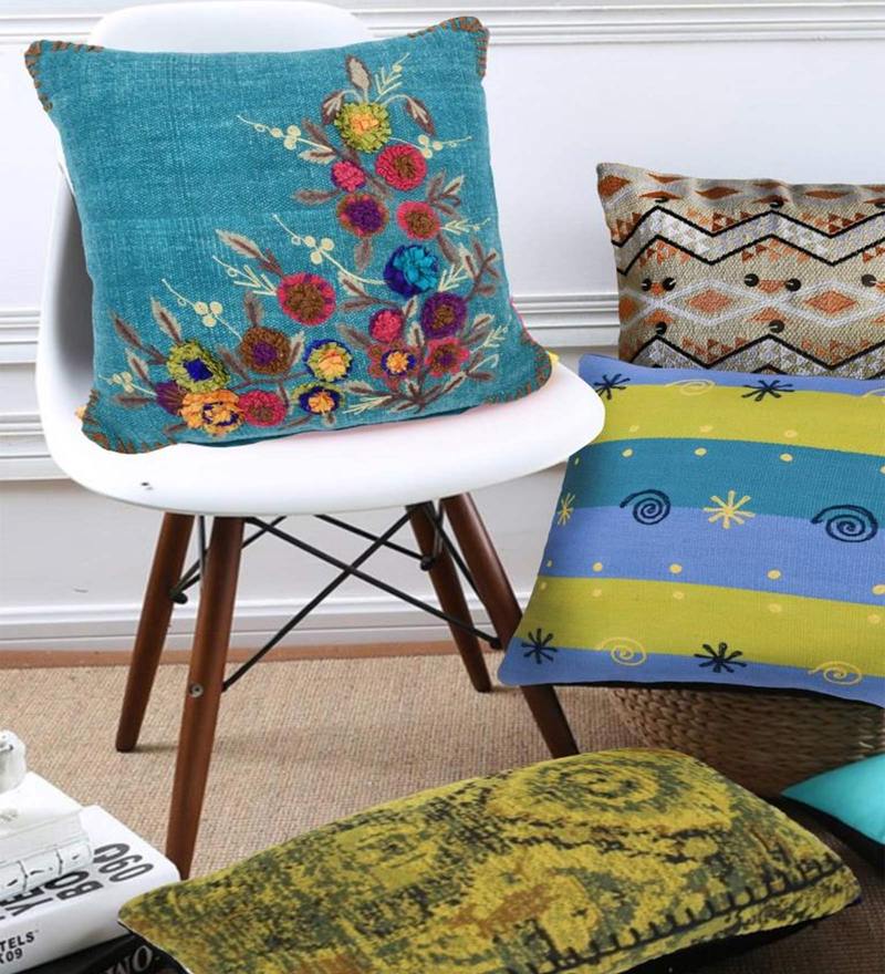 Buy Embroidered Cotton Abstract Pattern 22X22 Inches Cushion Cover by