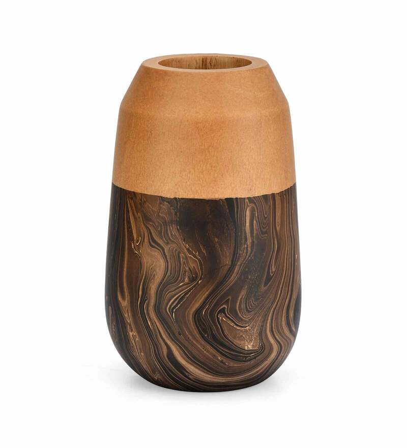 Buy Abstract Tumbler Brown Mango Wood Floor Vase by home Online