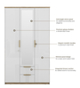 Abran 3 Door Wardrobe With Mirror & Locker In High Gloss White Finish