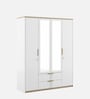 Abran 4 Door Wardrobe With Mirror & Locker In High Gloss White Finish