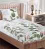 Green Floral 210 TC Cotton Single Bed Sized Bed Sheets With 1 Pillow Cover