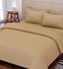Beige Striped 220 TC Cotton King Sized Bed Sheets with 2 Pillow Covers