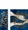 Abstract Blue Canvas Framed People and Places Art Panels Set of 3