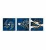 Abstract Blue Canvas Framed People and Places Art Panels Set of 3