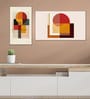 Abstract Circle and Square Prints Set of 4 Canvas Wall Painting Black Frame