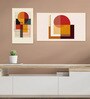 Abstract Circle and Square Prints Set of 4 Canvas Wall Painting Gold Frame