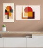 Abstract Circle and Square Prints Set of 4 Canvas Wall Painting White Frame