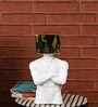 Abstract Gold Cube Face White Resin Sculpture