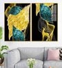 Abstract Golden Leaves Feathers Acrylic Framed Art Panel (Set Of 2)