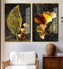 Abstract Golden Shiny Ginkgo Leaf Acrylic Framed Art Panel (Set Of 2)