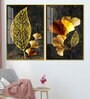 Abstract Golden Shiny Ginkgo Leaf Acrylic Framed Art Panel (Set Of 2)
