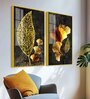 Abstract Golden Shiny Ginkgo Leaf Acrylic Framed Art Panel (Set Of 2)