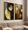 Abstract Golden Textured Line Art Acrylic Framed Art Panel (Set Of 2)