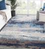 Blue Abstract Wool And Viscose 8 ft x 10 ft Hand Tufted Carpet