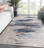 Blue Abstract Wool And Viscose 8 ft x 10 ft Hand Tufted Carpet