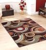 Brown Geometric Polyester 3 ft x 5 ft Machine Made Carpet