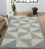 Blue Cotton Geometrical 4  x 6  Feet Machine Made Carpet