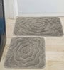 Grey Floral Cotton 24x18 Inches AntiSkid Bath Mat (Set of 2)