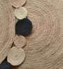Beige and Black Geometrical Jute Hand Woven 4 X 4 Feet Round Carpet