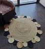 Beige and Black Geometrical Jute Hand Woven 4 X 4 Feet Round Carpet
