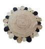 Beige and Black Geometrical Jute Hand Woven 4 X 4 Feet Round Carpet