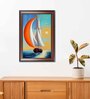 Abstract Sailing Ship Brown Engineered Wood Wall Painting